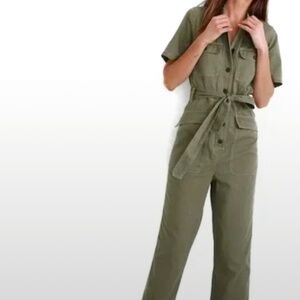 Madewell Tie-Waist Military Jumpsuit Utilitarian Patch Pockets Dried Clover  PS